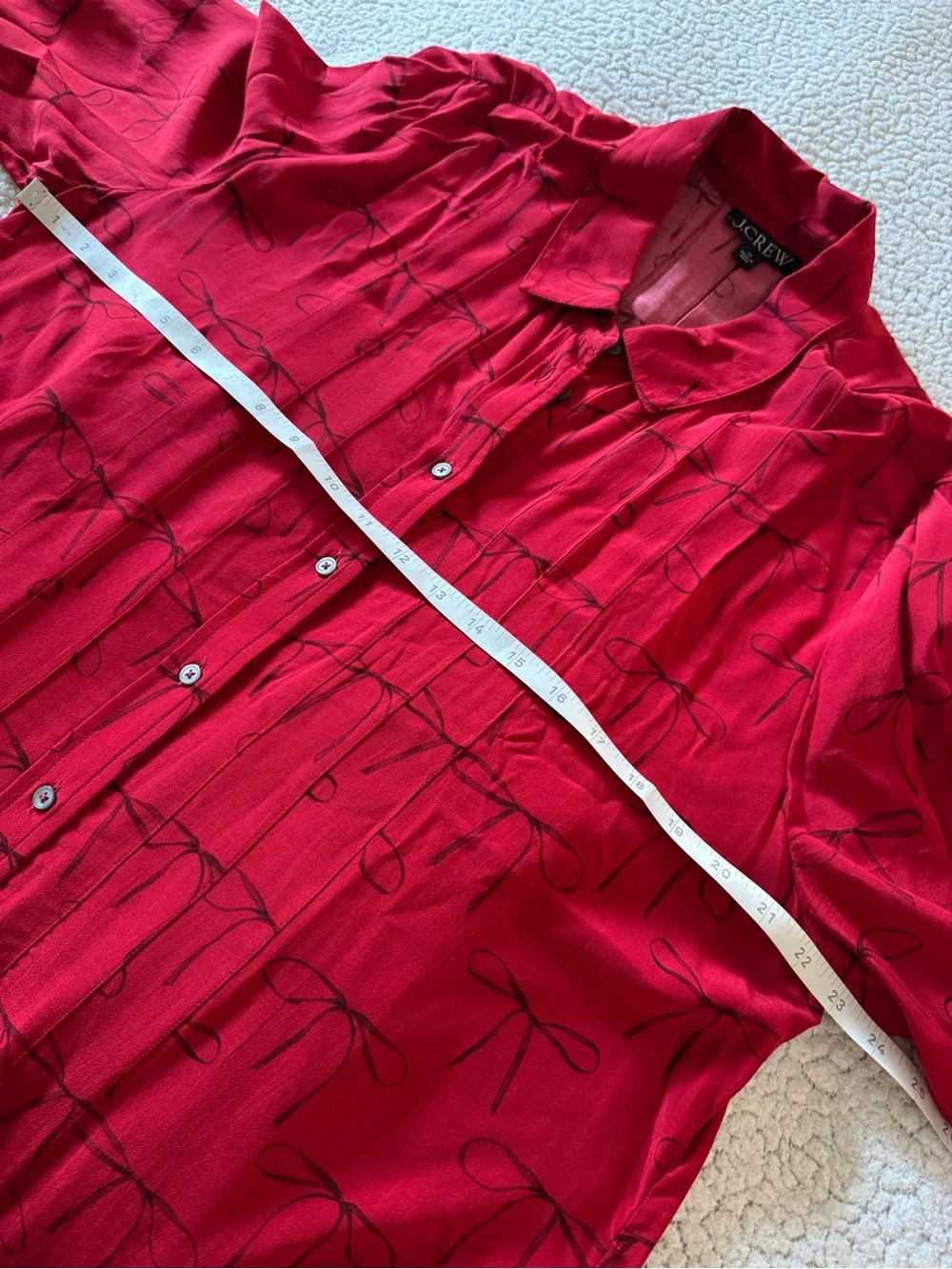 J.Crew Red Drapey Pleated Shirt-Dress in Bow Print Size 16